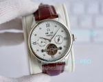 High Quality Omega Chronograph Watch White Dial Brown Leather Strap 42mm